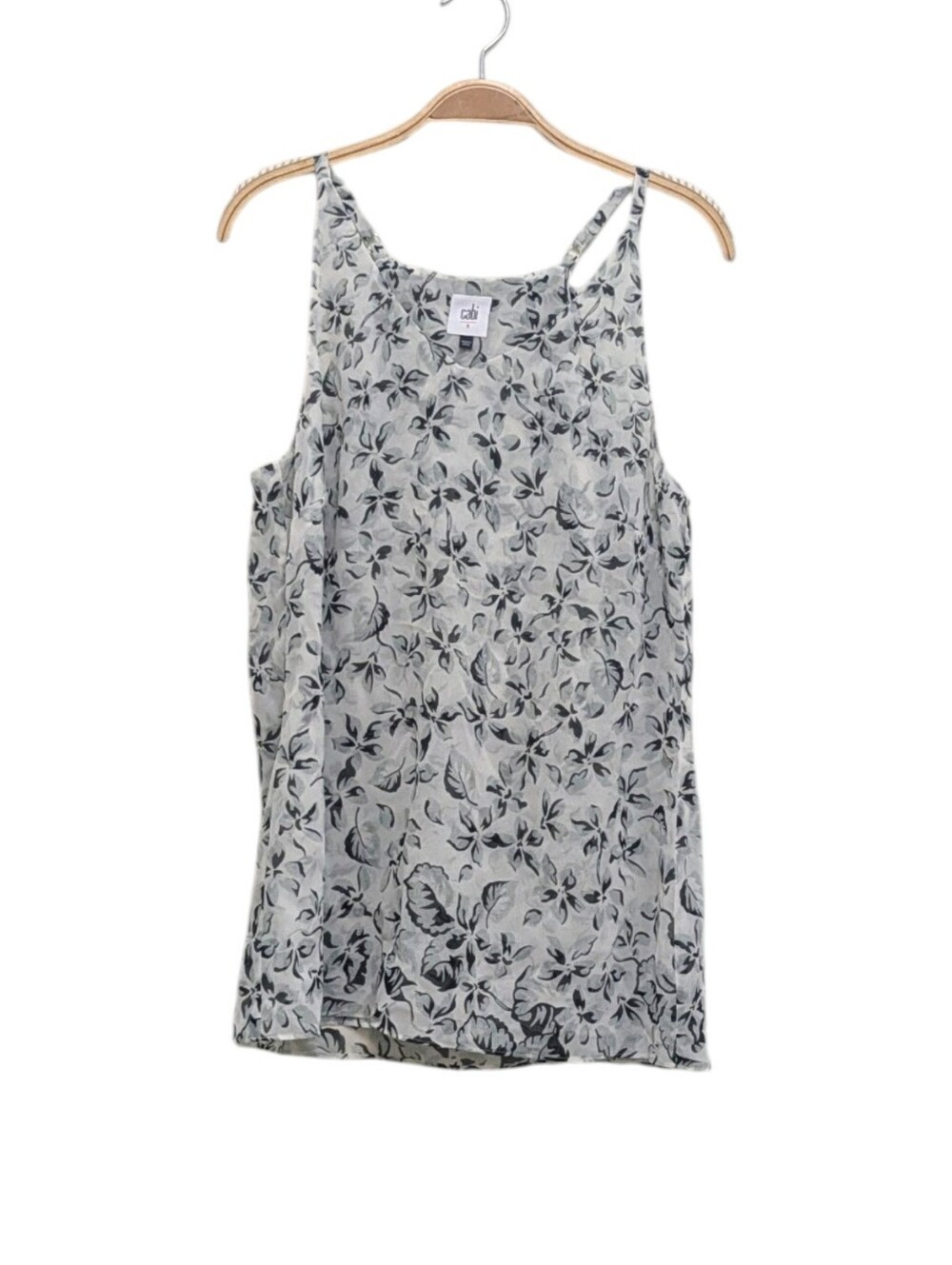 Cabi Temptation Tank 5212 Floral Layered Chiffon Cami Blouse top Gray white smal